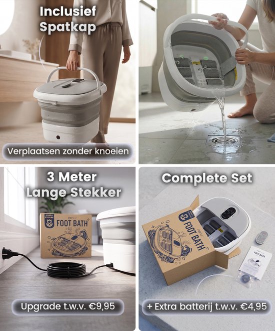 Bain de pieds ProTrue® avec massage - Bain de pieds électrique pliable avec rouleaux de massage - Appareil de massage des pieds avec fonction bulles et chauffage jusqu'à 46 °C