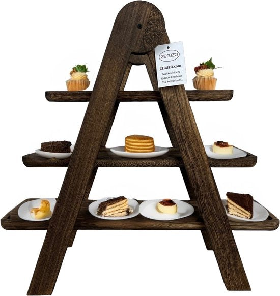 Ceruzo Etagere Plane Wood - 3 Layers - Height 42 cm - Lightweight - Serving Tower - Serving Board - High Tea