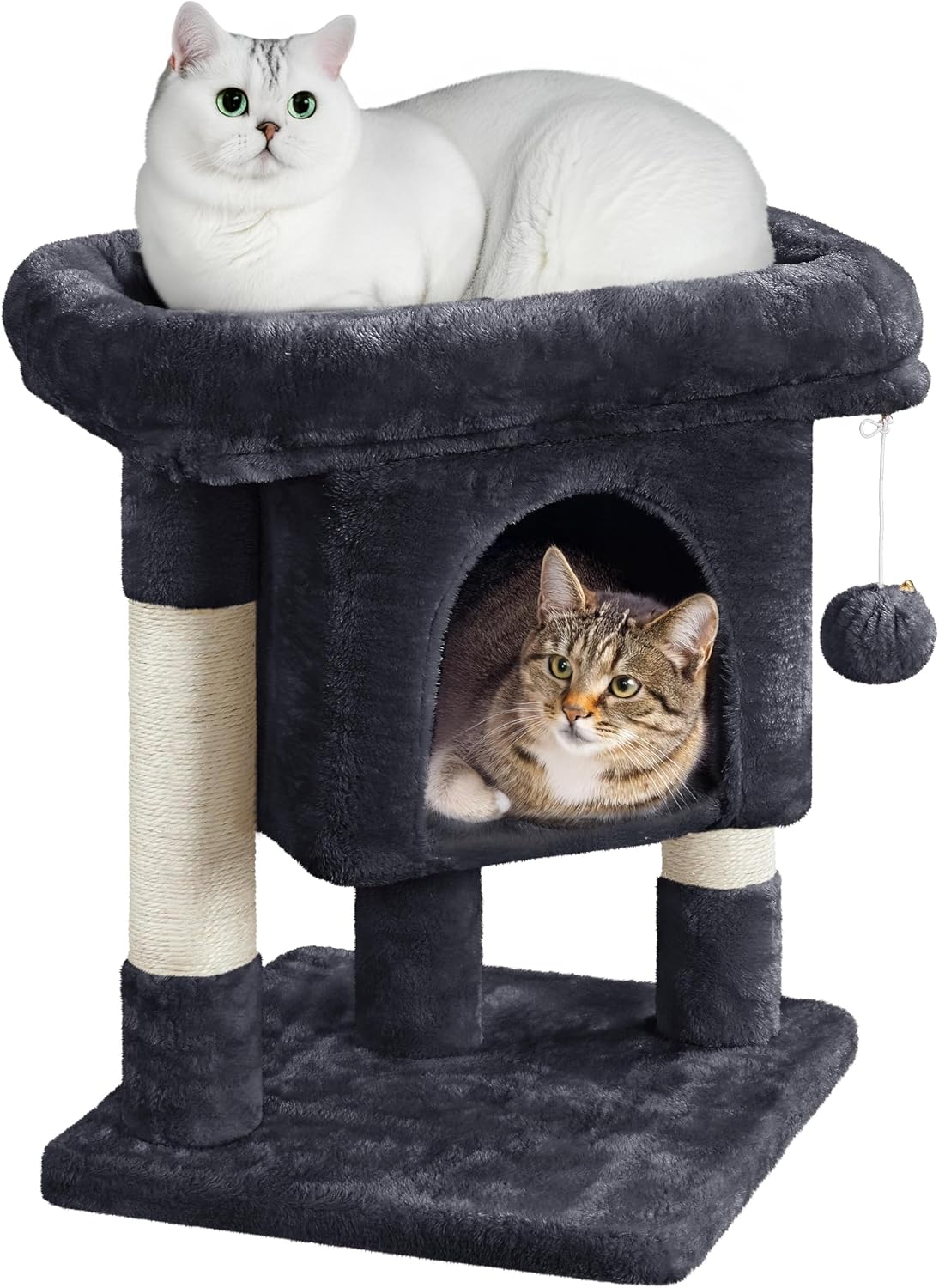 Arbre à chat Yaheetech - Noir - 40,5 x 40,5 x 58 cm - Avec cachette, poteaux en sisal et balle à jouer