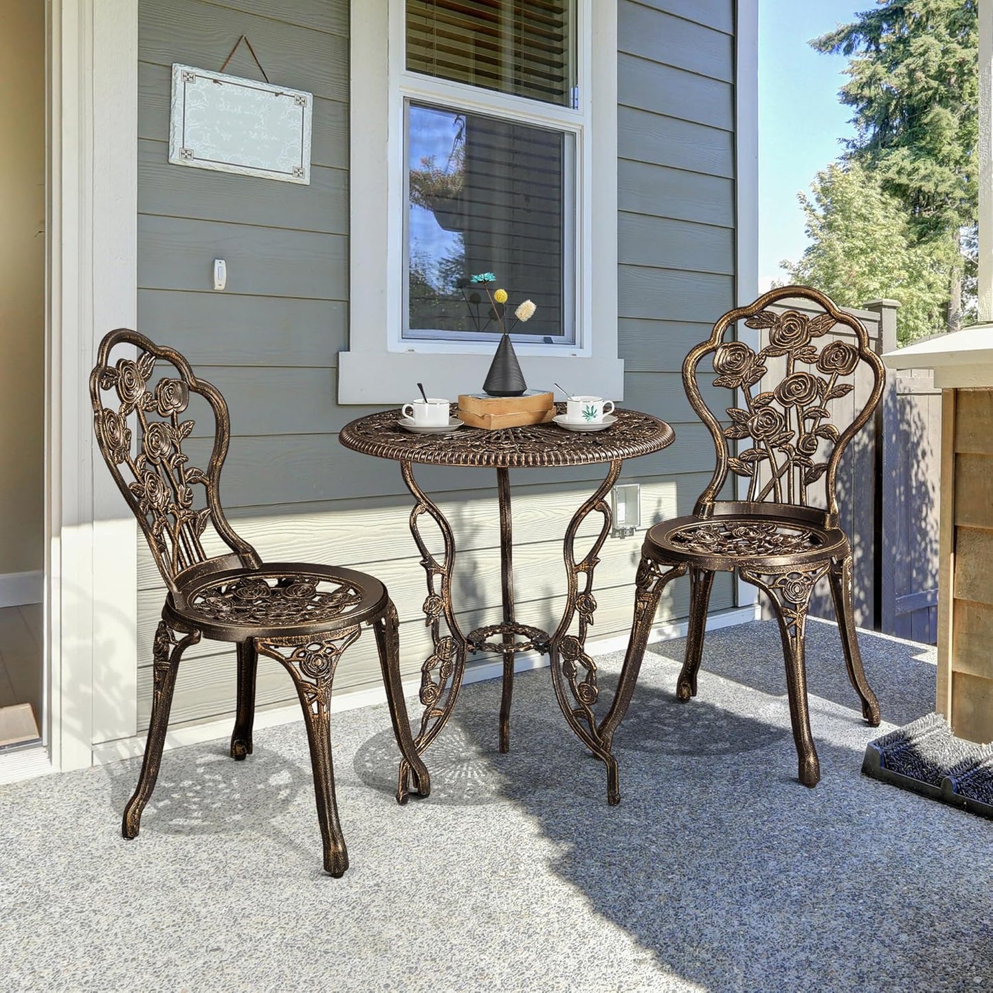 Ensemble de bistrot Yaheetech 3 pièces - Mobilier de balcon - Aluminium moulé - Bronze