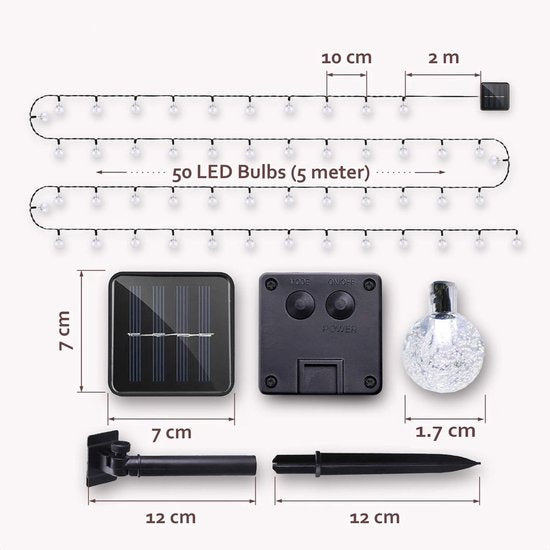 Happy Goods Solar Garden Lights - 50 LED Outdoor Light String - 5 m Illuminated + 2 m Cord - Outdoor Lighting Light Garland - Lighting Chains