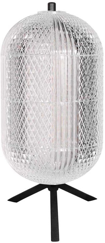 Lampe de table Geripu 3841ZW, Ø 15 cm, en plastique nervuré avec module LED - Transparent/Noir - Design - Mexlite