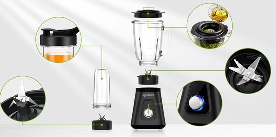 Blender Puissant 1200 W avec Gobelet To-Go – 3 Bases, Noir | Safecourt Kitchen