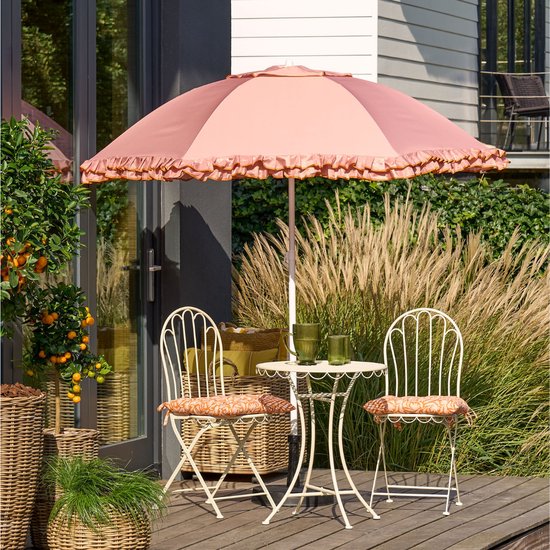 Mica Decorations : parasol inclinable à volants - Parasol à mât 238 x Ø 195 cm - Parasol de jardin ou de balcon - Polyester, acier - Pêche