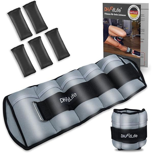 Haltères de cheville DH FitLife - Réglables de 0,5 à 4,5 kg - Lot de 2 - Réfléchissants