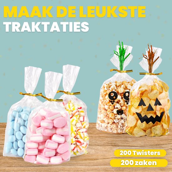 Feestio Sacs à partager 25 x 15 cm - 200 pièces - Sacs à bonbons - Sacs à friandises pour fêtes d'enfants - Sacs en cellophane transparents - Sacs à cadeaux - Sacs à bonbons