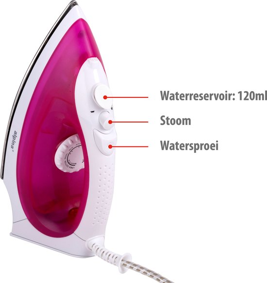 alpina Fer à vapeur - 2000 Watt - Température sans palier - Vapeur boost - Fonction spray - Semelle en acier inoxydable - Rose