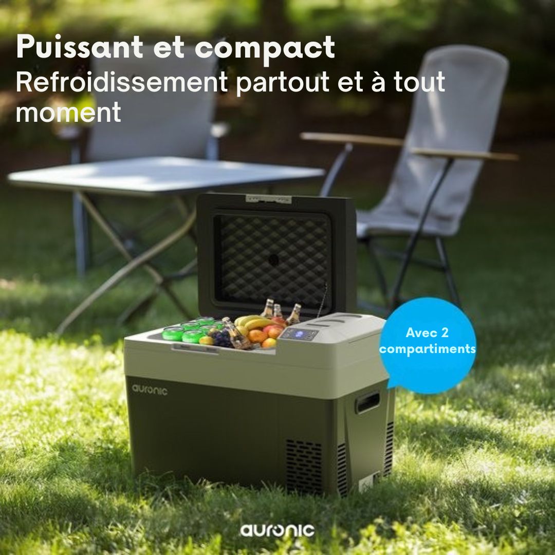 Glacière électrique Auronic - Compresseur - 12V 230 Volt - Voiture - 30L - Noir/Gris
