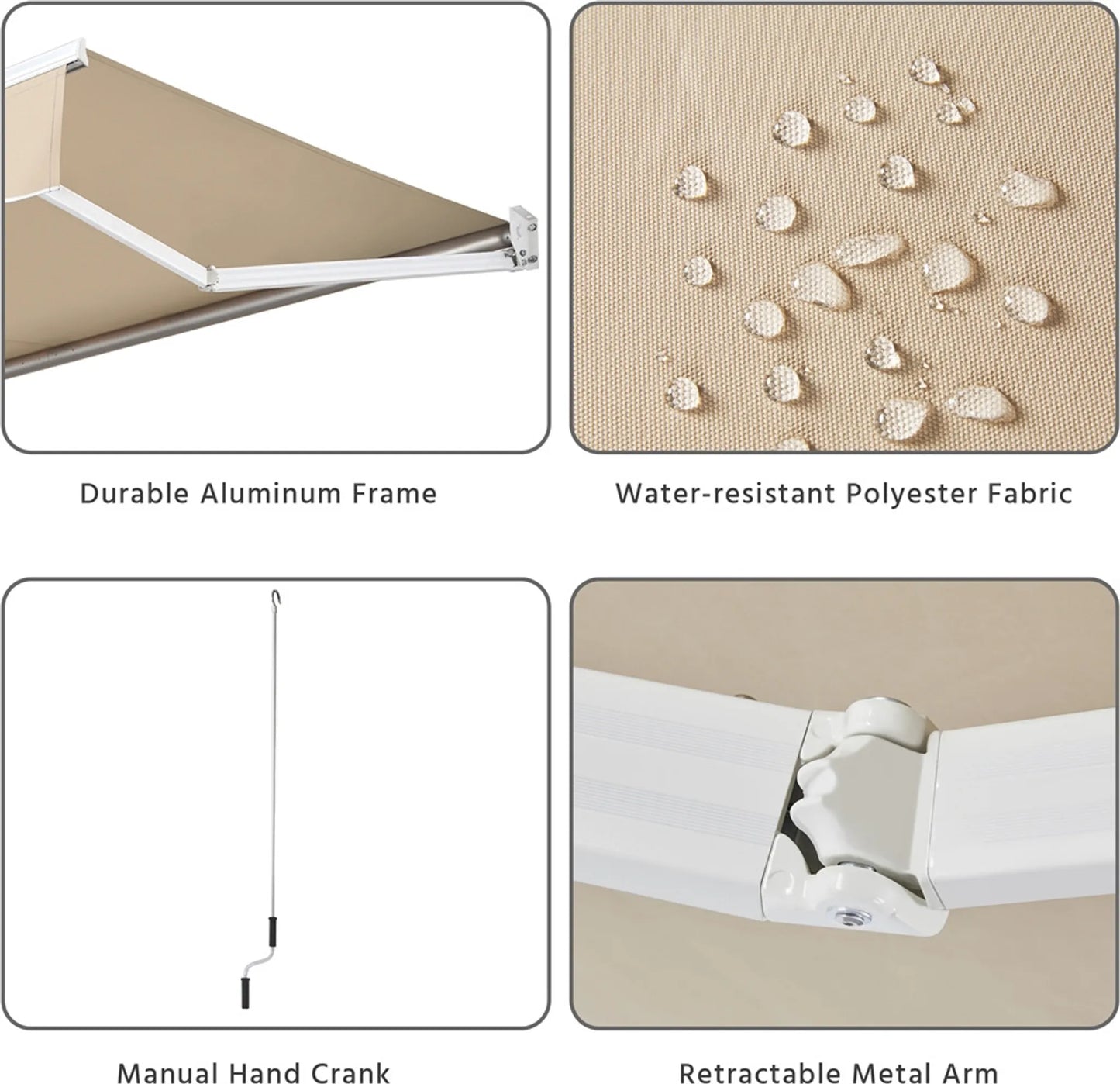 Yaheetech Parasol à pinces - 300 x 250 x 25 cm - Équipé d'une tige pendulaire manuelle et d'un angle réglable et d'un revêtement résistant aux UV - Pour balcon et terrasse - Polyester beige et métal