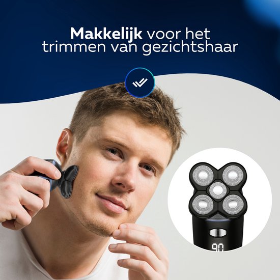 Beeperfect® Rasoir 5-en-1 pour hommes - Tondeuse - Rasage à sec et humide sans fil - Rasoir électrique - Tondeuse à barbe - 5 accessoires