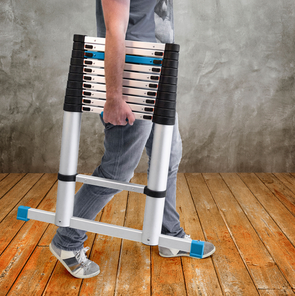 Workzone - Échelle télescopique - 3,27 mètres extensible - Technologie Soft-Close - Charge utile max. 150 kg de charge utile - Certifiée EN131 - Argent