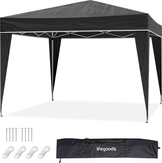Tonnelle de jardin - LifeGoods - 3x3 m - Pliable - Imperméable - Avec sac de transport - Noir