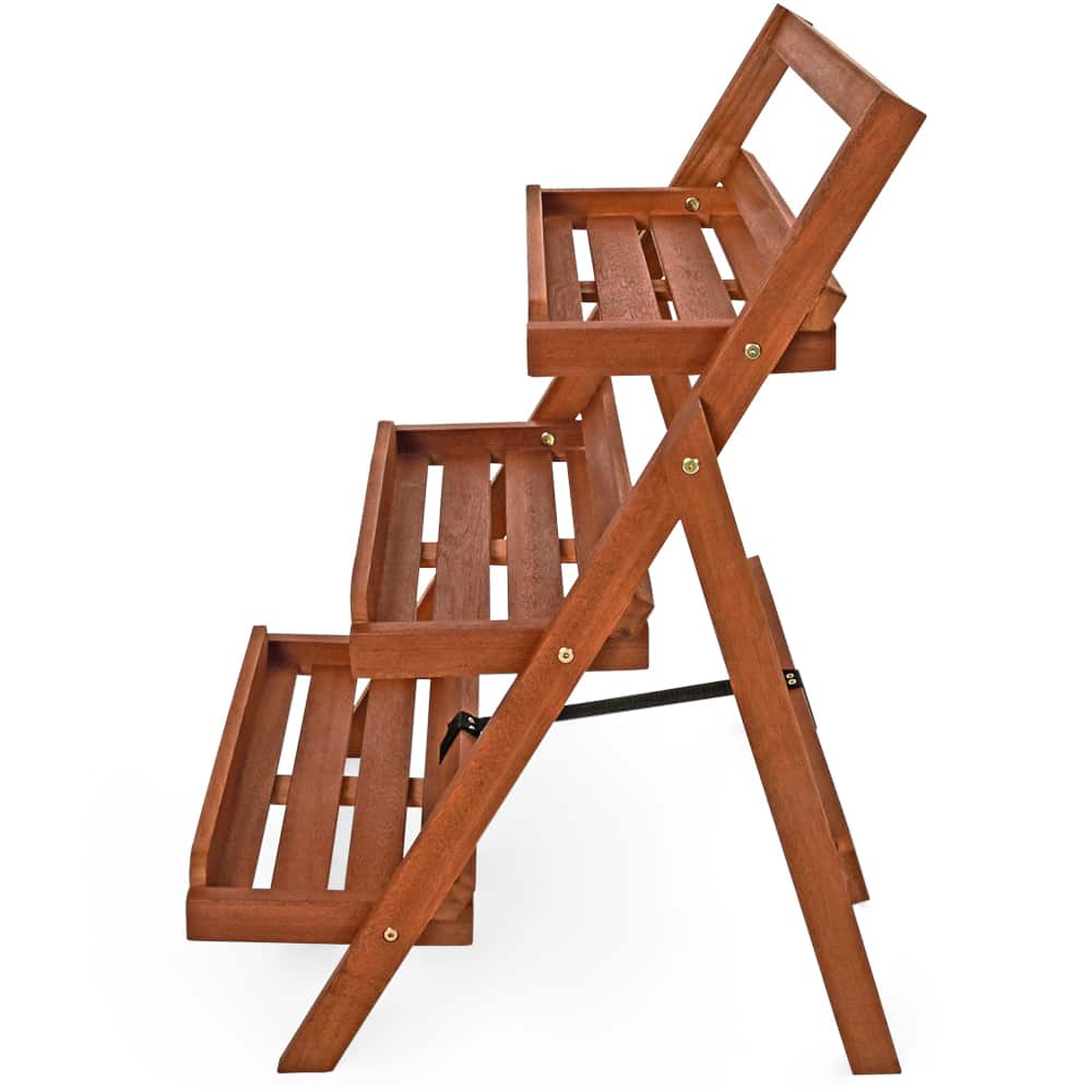 Escalier à fleurs - 3 étages - Bois d'acacia - 56 x 59 x 79 cm - Marron