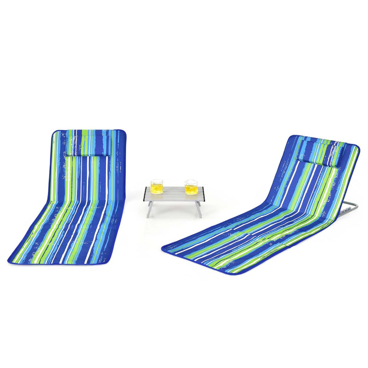 Tapis de plage Coast (2 pièces) avec table d'appoint - 151 x 56 x 27 cm - Vert / Bleu
