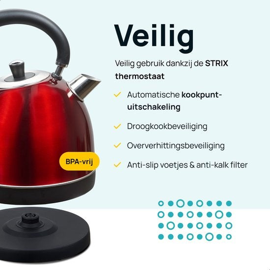 MOA Retro Kettle Red 1.8 litres - Électrique - acier inoxydable - EK3TR