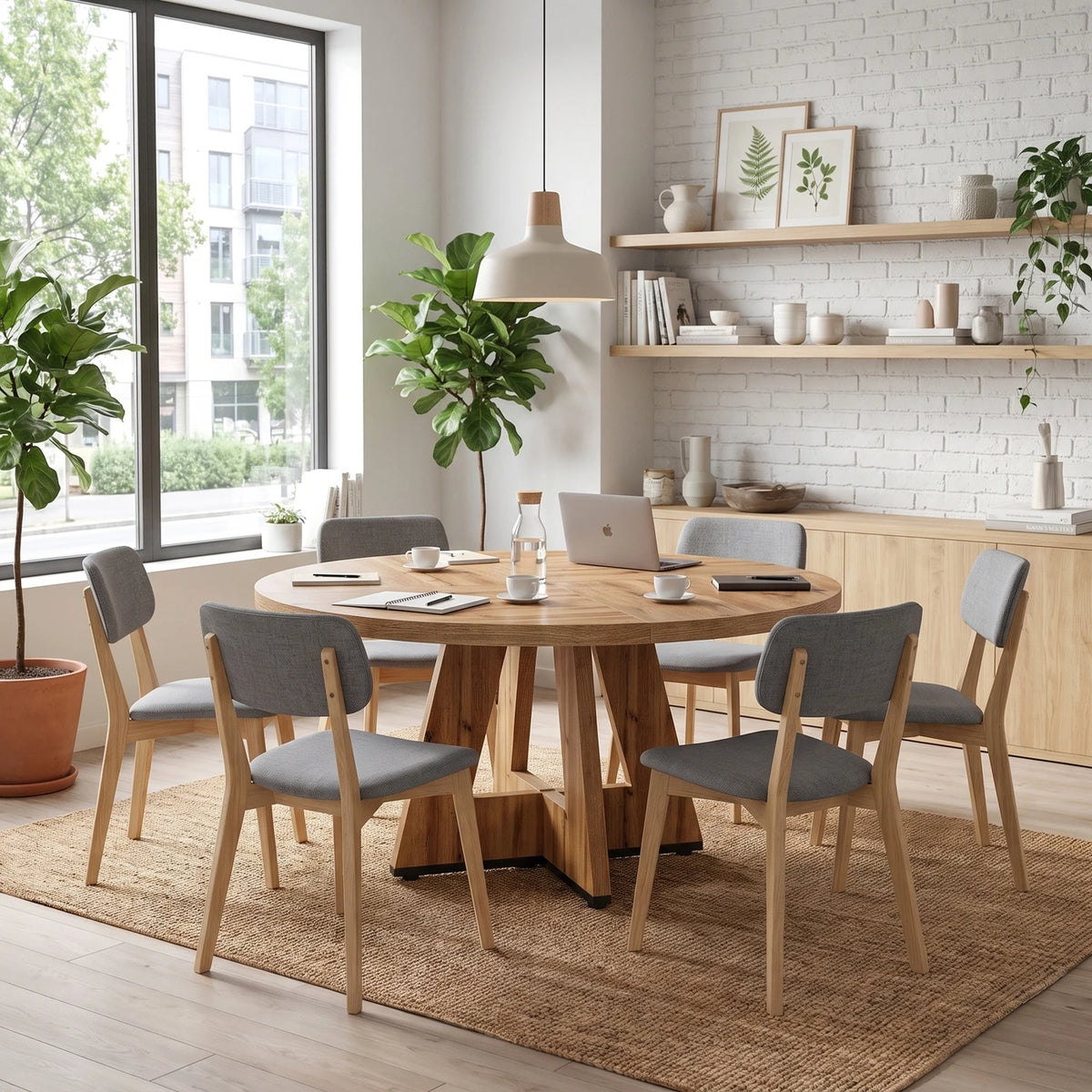 Table à manger ronde Lantine 120 cm - Table de cuisine de style rustique pour 4 personnes - Structure métallique robuste - Finition rustique