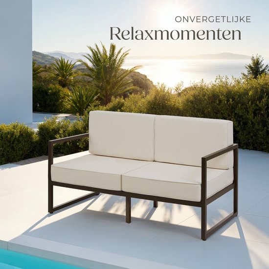 tectake® - Canapé de jardin Comosa - Couchage 2 places - Banc de jardin - Canapé de jardin 2 places - Coussins d'assise et de dossier déperlants et ultra-épais - Capacité 125kg par place - Marron/beige