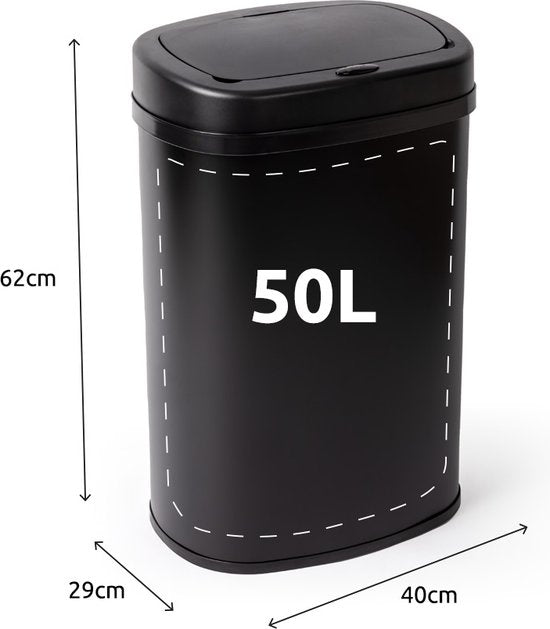 Poubelle à capteur - 50 L - Fermeture en douceur - Sans traces de doigts - Choix hygiénique - Noir