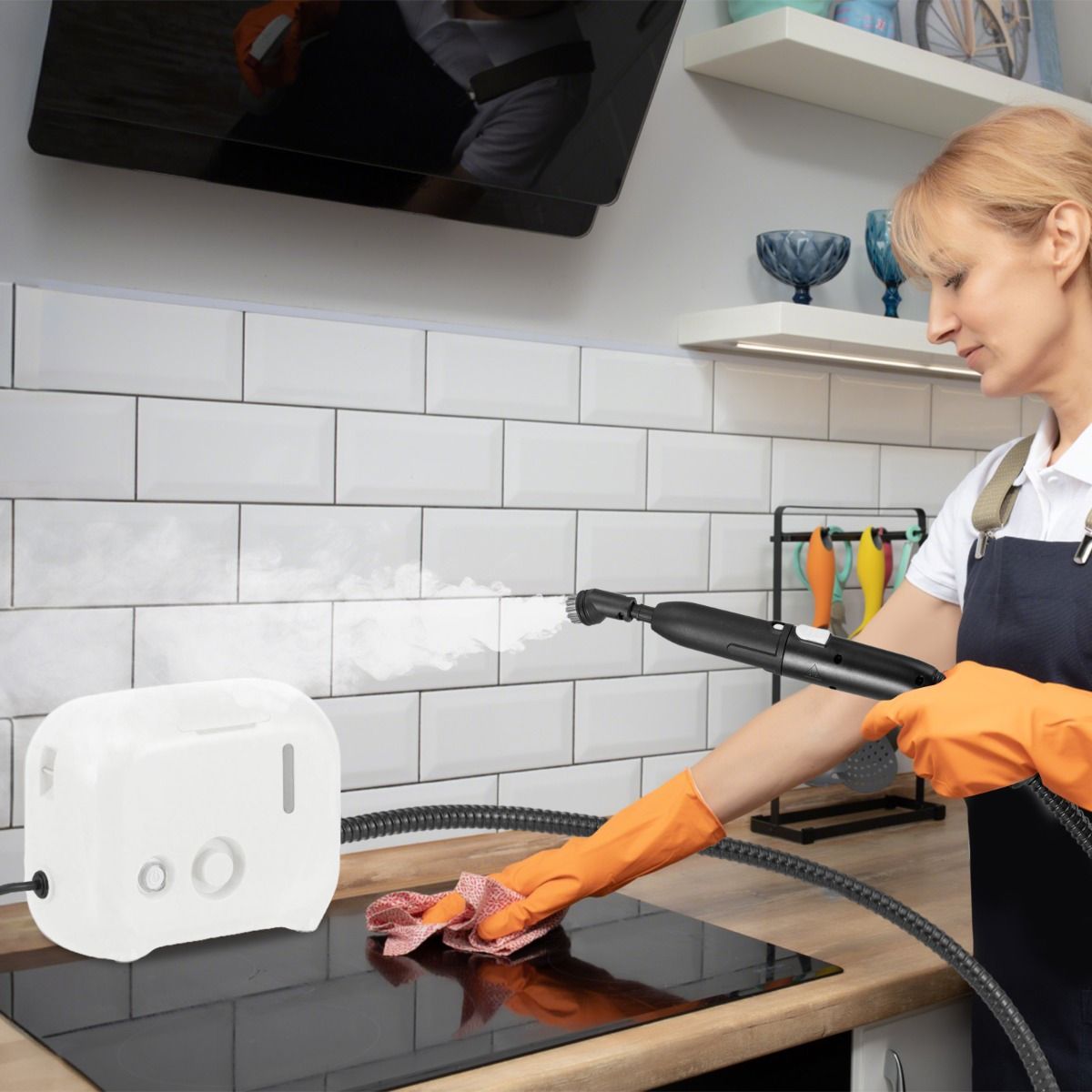 Coast 1600W Nettoyeur vapeur portable - 23.5 x 12.5 x 18 cm - Blanc - Réservoir d'eau 1L pour la voiture, la cuisine et la salle de bain