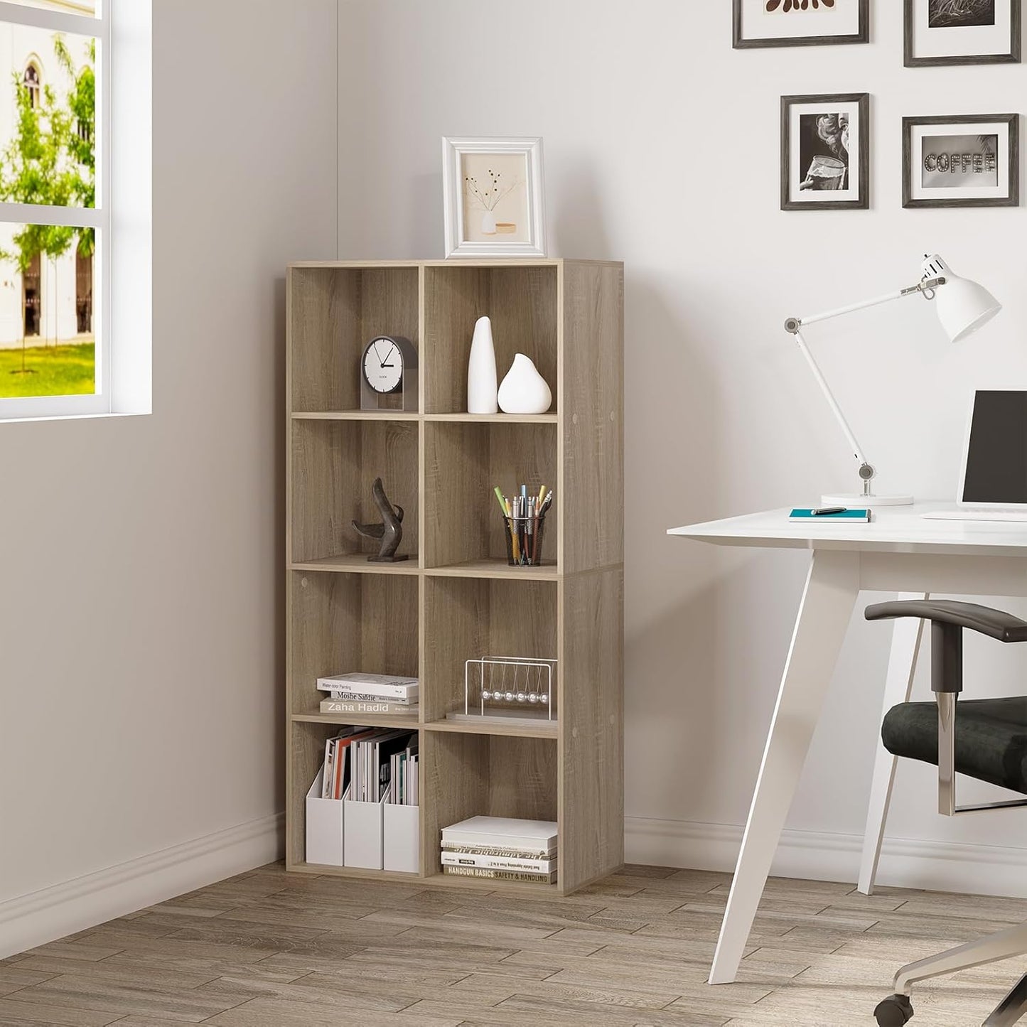Bibliothèque WOLTU à 8 compartiments - Chêne clair - 60 x 29,5 x 121 cm