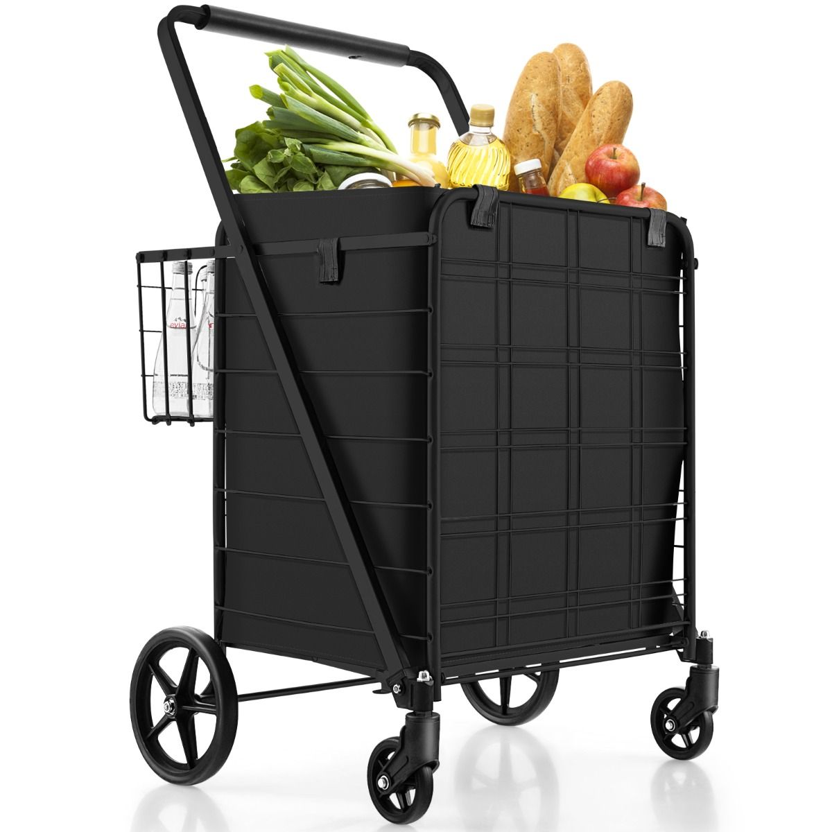 Chariot de courses pliable Coast 126 L noir - 66 x 64 x 103 cm - Chariot de courses avec doublure imperméable et panier arrière - Capacité de charge : 150 kg
