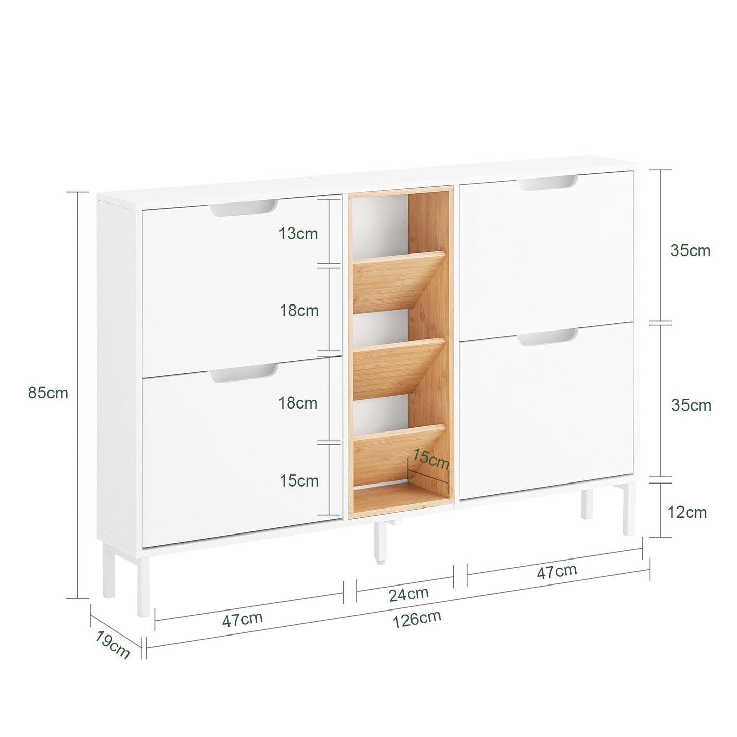 SoBuy Meuble à chaussures FSR183-WN - 4 tiroirs basculants - 3 compartiments ouverts - 126 x 19 x 85 cm - blanc