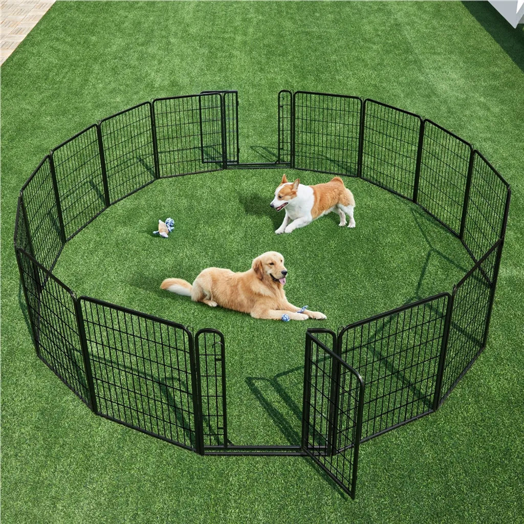 Yaheetech Enclos pour chiots 16 panneaux 80 x 65 cm - Noir - Enclos pliable pour chiens avec 2 portes, pour l'intérieur et l'extérieur