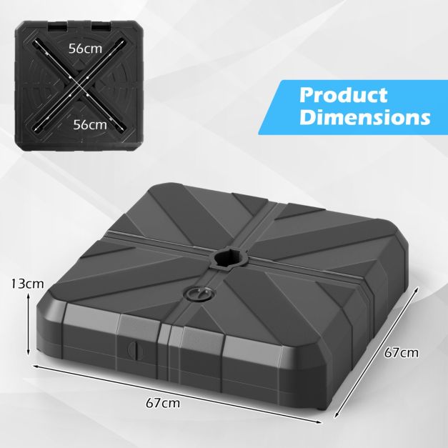 Coast Robust Black Parasol Base 67x67x13 cm - Remplissable avec de l'eau et du sable jusqu'à 80 kg, Portable Square Parasol Stand for Offset Parasol 300 cm