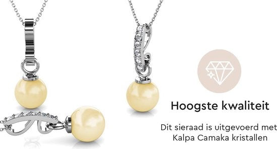 Yolora Collier Femme avec Pendentif - Perle Kalpa Camaka et Cristaux - Argent - Plaqué Or Blanc 18K - Collier Femme Argent - Bijoux - Coffret Luxe - Coffret Cadeau - Coffret Cadeau Exclusif - Bel Emballage Cadeau