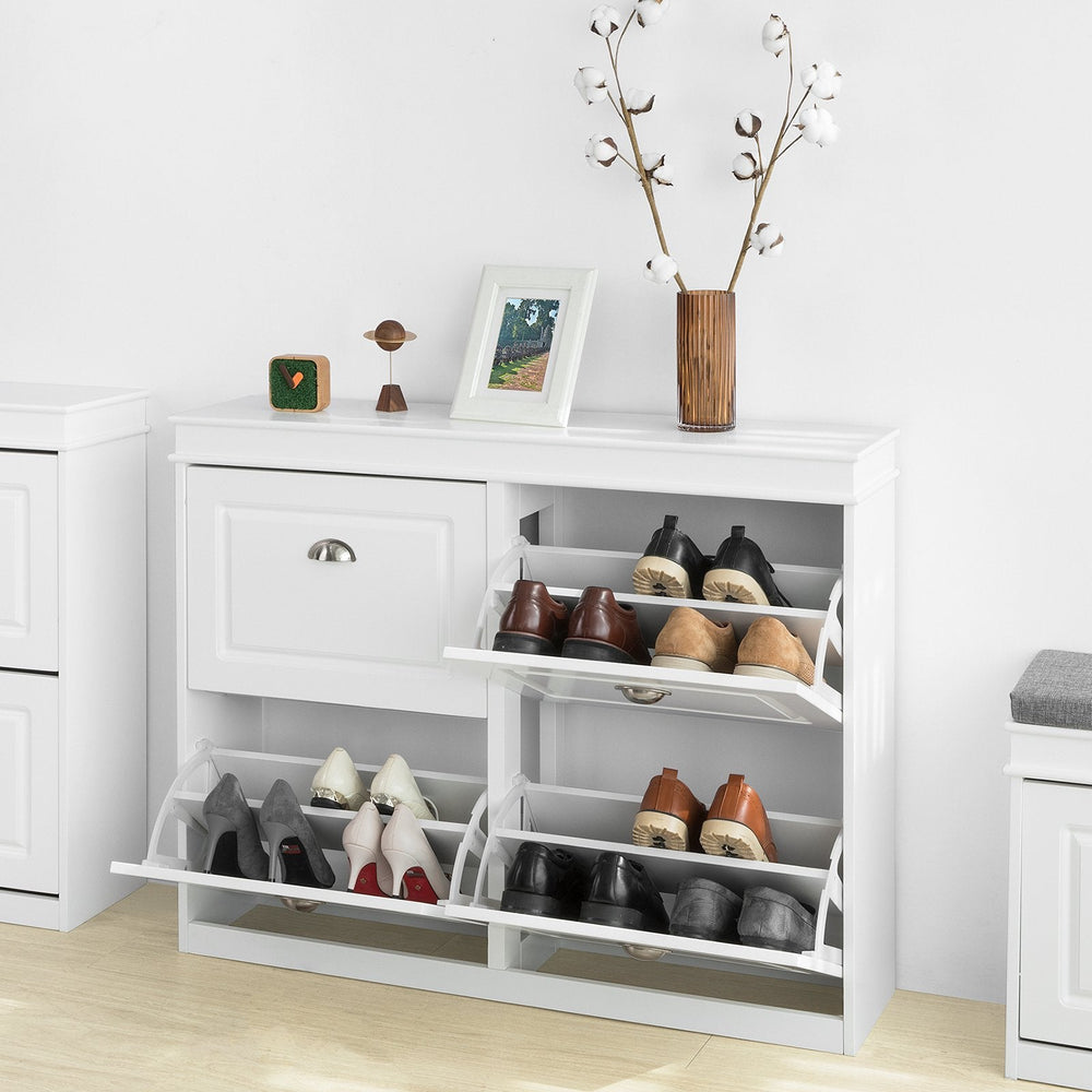 Meuble à chaussure - SoBuy - Rangement chaussures avec 4 tiroirs - 105x82,5x24 cm - Blanc