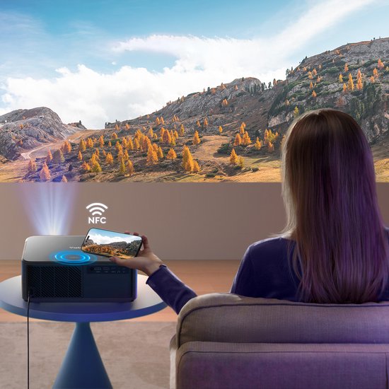 Projecteur Yaber K2S – Projecteur avec Dolby Audio et haut-parleurs JBL 2.0 – 800 lumens ANSI, Full HD 1080p – Android TV (plus de 7 000 applications) – Wi-Fi 6/Bluetooth – Home cinéma portable – Noir