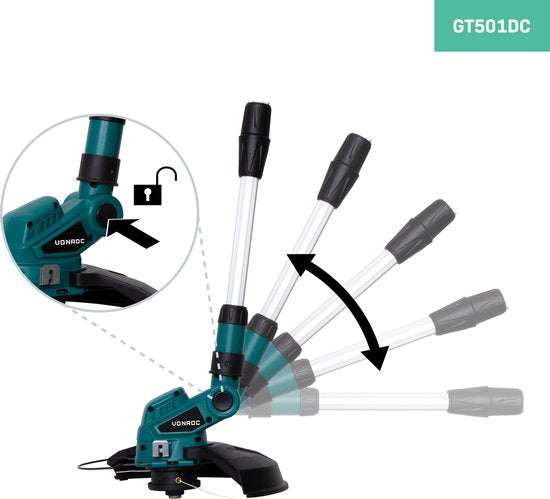 VONROC Coupe-gazon 20V - VPower 20V - 250mm - Double bobine (2x4m) - Perche télescopique - Sans batterie ni chargeur