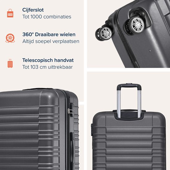 TRVLMORE Valise à main - 38L - Verrouillage par numéro - Léger - Trolley - 54x36x20cm - Gris foncé