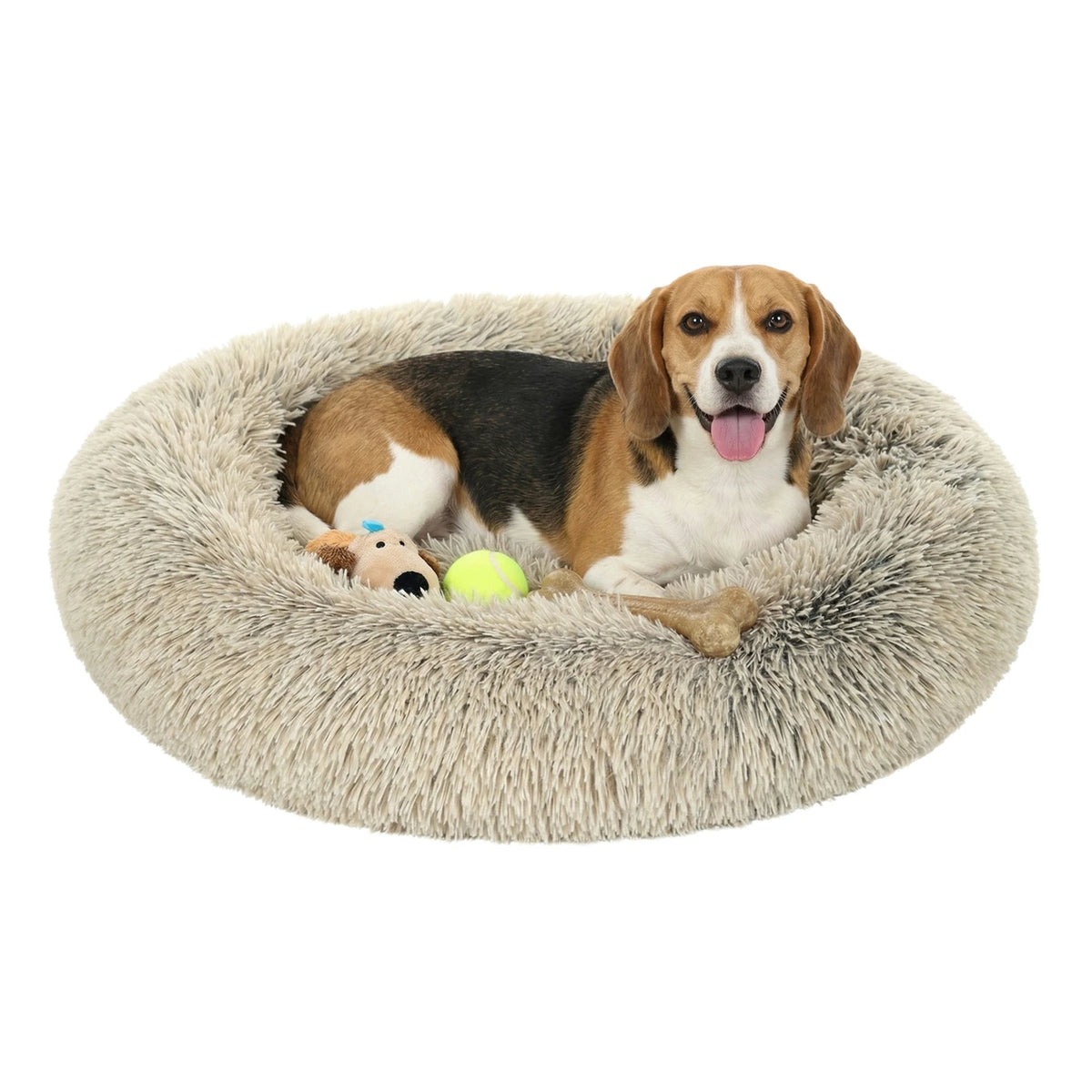 JOYFURNOS Panier pour chien en forme de beignet avec coussin amovible et lavable - Canapé en peluche douce - 70 cm - Kaki