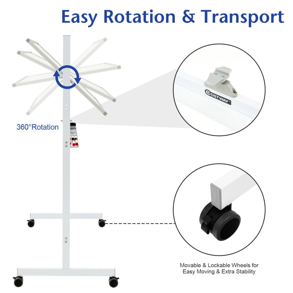 Coast Double -sided magnetic mobile whiteboard adjustable dry dipable panel on wheels white