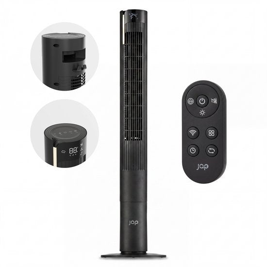 Ventilateur silencieux avec télécommande - Ventilateur colonne sans pales avec minuterie et 3 vitesses de ventilation - Économe en énergie (60 W) - Chambre à coucher - Noir mat - JAP Appliances Toronto L
