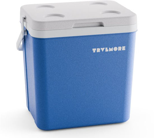 TRVLMORE Cool Box 26L - 65 heures de réfrigération - Frigobox - 2 éléments réfrigérants inclus - Bleu