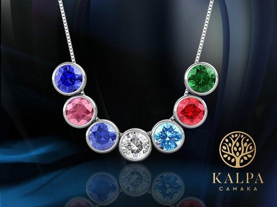 Yolora Ladies Necklace with Pendant - 7 Colliers de cristaux Kalpa Camaka - Set of 7 - Silver Colour - 18K White Gold Plated - Beautiful Gift Box - Mother's Day Gift