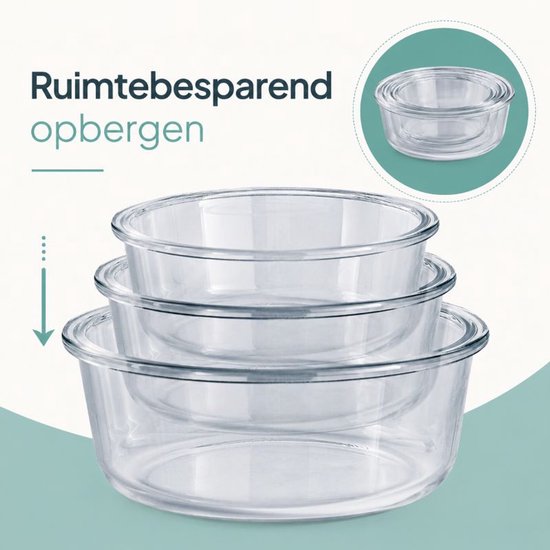 Boîtes en verre Ceruzo pour la préparation des repas – Lot de 3 – Hermétiques – Rondes
