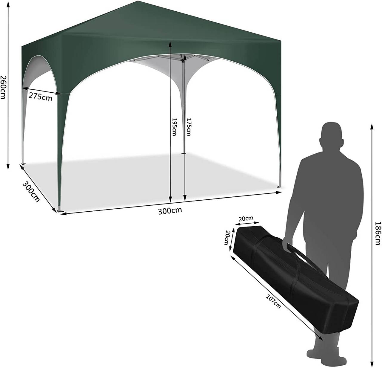 Pavillon pop-up WOLTU - Imperméable - Vert - 3 x 3 m