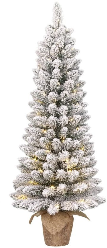 Black Box Trees Gerlos : sapin de Noël artificiel avec éclairage - Sapin artificiel H 120 x P 51 cm - Sapin de Noël artificiel aux branches enneigées - Décoration de Noël d'intérieur - 166 branches - Vert