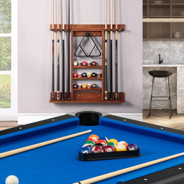 Costway Support pour queues de billard - Support mural & 8 Keuclips - 79 x 8 x 91 cm - Marron