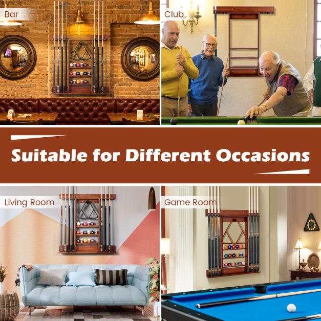Costway Support pour queues de billard - Support mural & 8 Keuclips - 79 x 8 x 91 cm - Marron