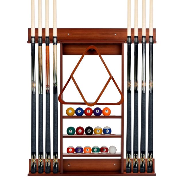 Costway Support pour queues de billard - Support mural & 8 Keuclips - 79 x 8 x 91 cm - Marron