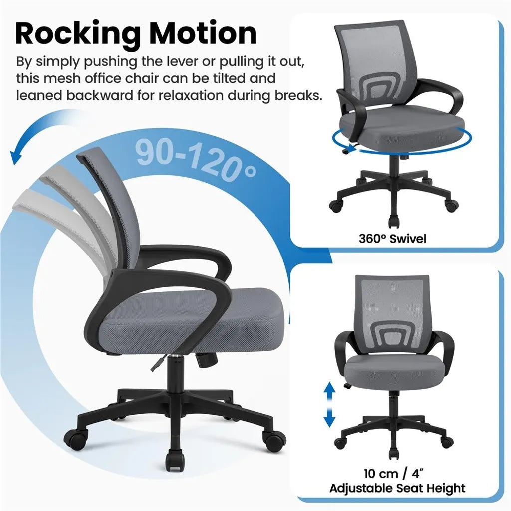 Chaise de bureau ergonomique Yaheetech avec fonction bascule, gris foncé