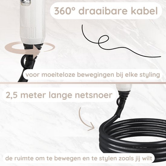 Sansbeauté® Hair Dryer with Diffuser - Ionic Hair Dryer - Brush - Travel Hair Dryer - 3 Attachments - Curls - Coolshot - 3 Stages - Hair Dryer with Diffuser - Hair Dryer - 2000W - White