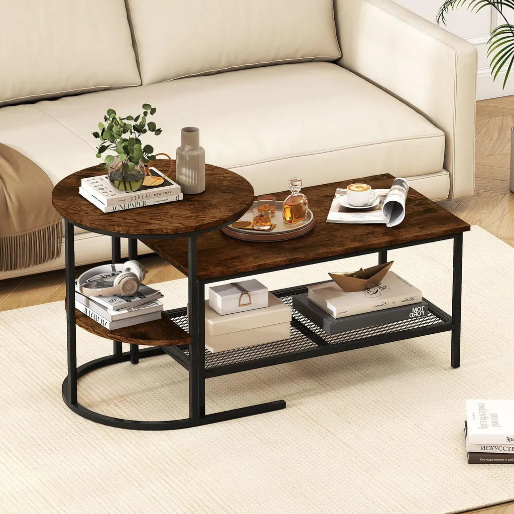 Coast Coffee Table Set of 2 - Table d'appoint ovale et ronde avec structure en métal - Brown