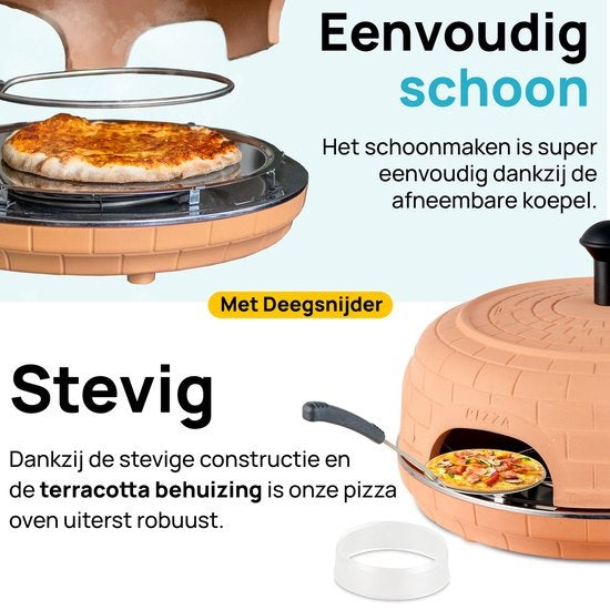 MOA Pizzarette - Four à Pizza - Pizza La Casa - 6 personnes - plaque de cuisson en acier inoxydable - Terracotta - P06