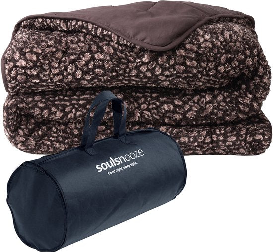 Couette Teddy Soulsnooze Panter Anthracite 240×220 - Couette 2-en-1 sans housse - Couette lavable sans housse - Couverture - Couvre-lit - Plaid moelleux