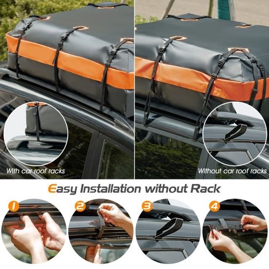 Coffre de toit Coast - étanche - 560 L - pour tous les véhicules - 4,5 kg - 132 x 100 x 43 cm - noir et orange